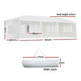 Instahut Gazebo 3x9m Outdoor Marquee side Wall Gazebos Tent Canopy Camping White 5 Panel