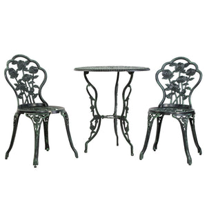 Gardeon Outdoor Furniture Chairs Table 3pc Aluminium Bistro Green