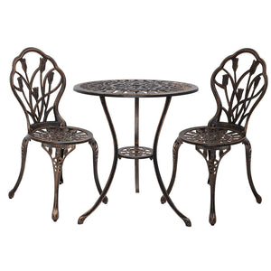 Gardeon 3PC Outdoor Setting Cast Aluminium Bistro Table Chair Patio Bronze