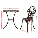 Gardeon 3PC Outdoor Setting Cast Aluminium Bistro Table Chair Patio Bronze