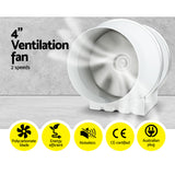 Greenfingers 4" Hydroponics Grow Tent Kit Ventilation Kit Fan Carbon Filter Duct