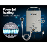 Devanti Gas Hot Water Heater Portable Shower Camping LPG Outdoor Instant Grey