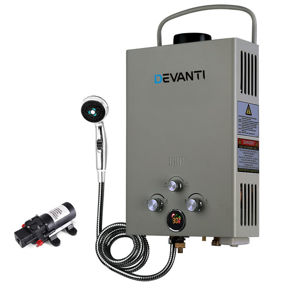 Devanti Outdoor Gas Hot Water Heater Portable Shower Camping LPG Caravan Pump