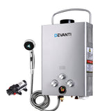 DEVANTi Outdoor Portable Gas Hot Water Heater Shower Camping LPG Caravan Pump Silver