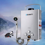 DEVANTi Outdoor Portable Gas Hot Water Heater Shower Camping LPG Caravan Pump Silver