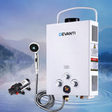 DEVANTi Outdoor Portable Gas Hot Water Heater Shower Camping LPG Caravan Pump White