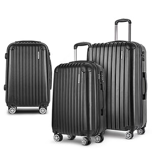 Wanderlite 3pc Luggage Sets Suitcases Set Travel Hard Case Lightweight Black