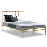 Metal Bed Frame Double Size Mattress Base Platform Foundation Gold Amor