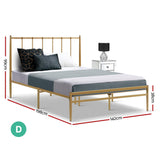Metal Bed Frame Double Size Mattress Base Platform Foundation Gold Amor