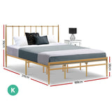 Metal Bed Frame King Size Mattress Base Platform Foundation Gold Amor