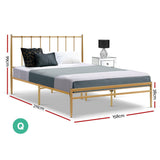 Metal Bed Frame Queen Size Mattress Base Platform Foundation Gold Amor
