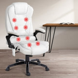 8 Point PU Leather Reclining Massage Chair - White