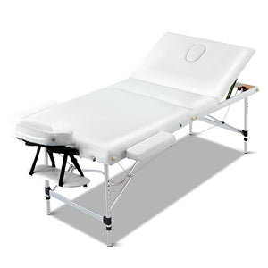 Zenses 70cm Wide Portable Aluminium Massage Table 3 Fold Treatment Beauty Therapy White