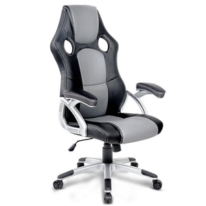 PU Leather Racing Style Office Desk Chair - Black & Grey