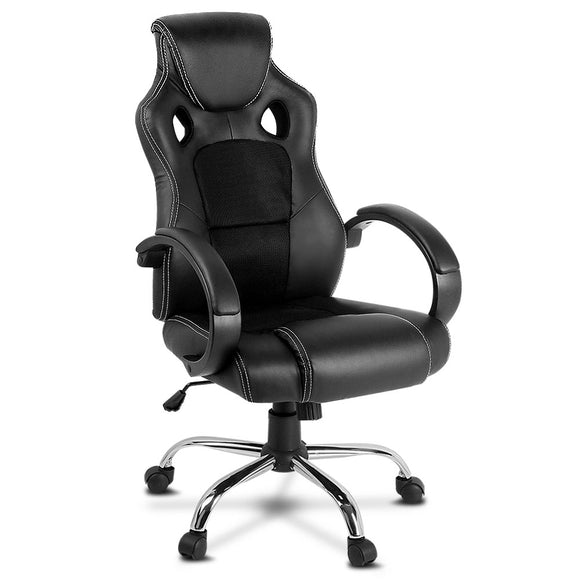 Racing Style PU Leather Office Desk Chair - Black