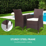 Gardeon 3 Piece Wicker Outdoor Furniture Set - Brown