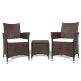 Gardeon 3pc Bistro Wicker Outdoor Furniture Set Brown