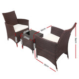 Gardeon 3pc Bistro Wicker Outdoor Furniture Set Brown