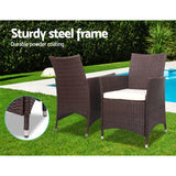 Gardeon 3pc Bistro Wicker Outdoor Furniture Set Brown