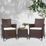 Gardeon 3pc Bistro Wicker Outdoor Furniture Set Brown