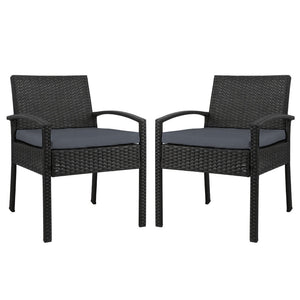 Set of 2 Outdoor Dining Chairs Wicker Chair Patio Garden Furniture Lounge Setting Bistro Set Cafe Cushion Gardeon Black