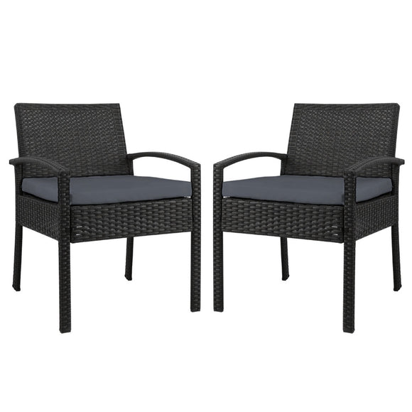 Set of 2 Outdoor Dining Chairs Wicker Chair Patio Garden Furniture Lounge Setting Bistro Set Cafe Cushion Gardeon Black