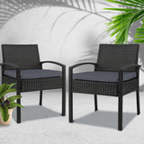 Set of 2 Outdoor Dining Chairs Wicker Chair Patio Garden Furniture Lounge Setting Bistro Set Cafe Cushion Gardeon Black