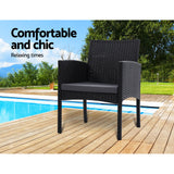 Set of 2 Outdoor Bistro Chairs Patio Furniture Dining Chair Wicker Garden Cushion Gardeon