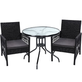 Gardeon Outdoor Furniture Dining Chairs Wicker Garden Patio Cushion Black 3PCS Tea Coffee Cafe Bar Set