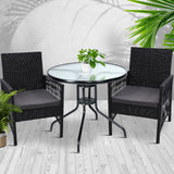 Gardeon Outdoor Furniture Dining Chairs Wicker Garden Patio Cushion Black 3PCS Tea Coffee Cafe Bar Set