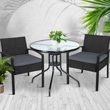 Gardeon Outdoor Furniture Dining Chairs Wicker Garden Patio Cushion Black 3PCS Sofa Set Tea Coffee Cafe Bar Set