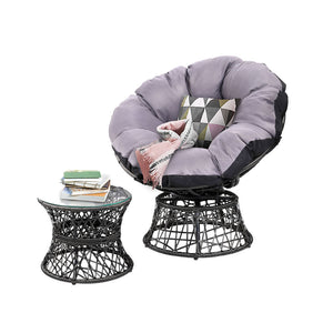 Gardeon Papasan Chair and Side Table - Black