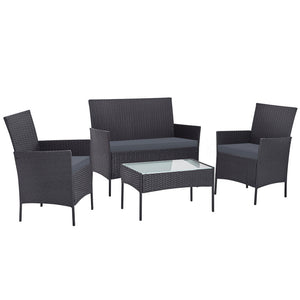 Gardeon Outdoor Furniture Wicker Set Chair Table Dark Grey 4pc