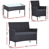 Gardeon Outdoor Furniture Wicker Set Chair Table Dark Grey 4pc