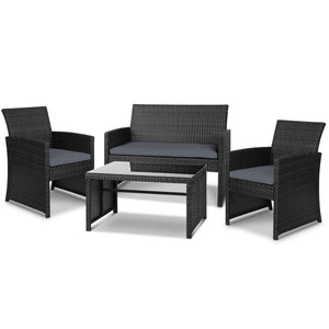 Gardeon Set of 4 Outdoor Wicker Chairs & Table - Black