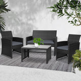 Gardeon Set of 4 Outdoor Wicker Chairs & Table - Black