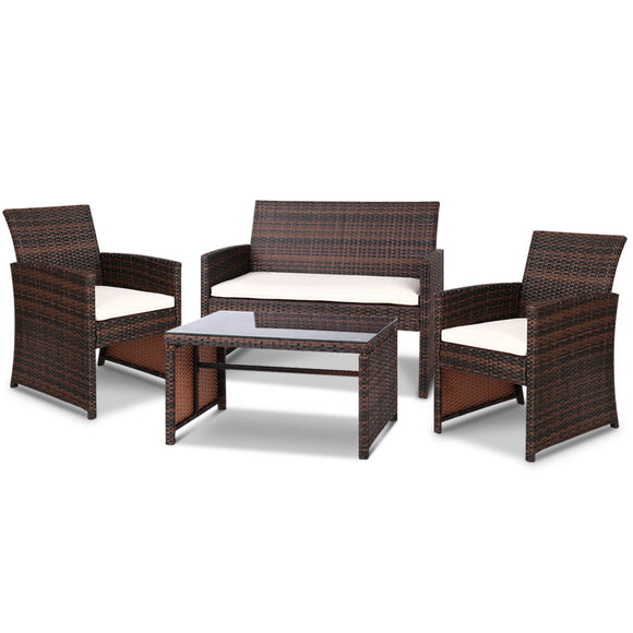 Gardeon Set of 4 Outdoor Wicker Chairs & Table - Brown