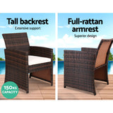 Gardeon Set of 4 Outdoor Wicker Chairs & Table - Brown