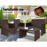 Gardeon Set of 4 Outdoor Wicker Chairs & Table - Brown