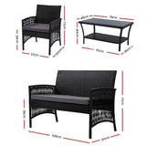 Gardeon Outdoor Furniture Set Wicker Cushion 4pc Black