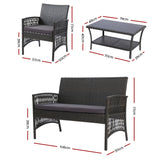 Gardeon Outdoor Furniture Set Wicker Cushion 4pc Dark Grey