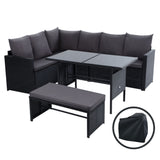 Gardeon Outdoor Furniture Dining Setting Sofa Set Wicker 8 Seater Storage Cover Black