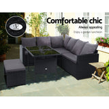 Gardeon Outdoor Furniture Dining Setting Sofa Set Wicker 8 Seater Storage Cover Black