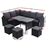 Gardeon Outdoor Furniture Dining Setting Sofa Set Wicker 9 Seater Storage Cover Black