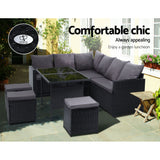 Gardeon Outdoor Furniture Dining Setting Sofa Set Wicker 9 Seater Storage Cover Black