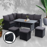 Gardeon Outdoor Furniture Dining Setting Sofa Set Wicker 9 Seater Storage Cover Black