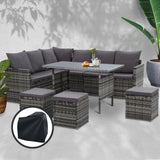 Gardeon Outdoor Furniture Dining Setting Sofa Set Wicker 9 Seater Storage Cover Mixed Grey