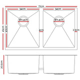 Cefito Stainless Steel Kitchen Sink 770X450MM Under/Topmount Laundry Double Bowl Silver