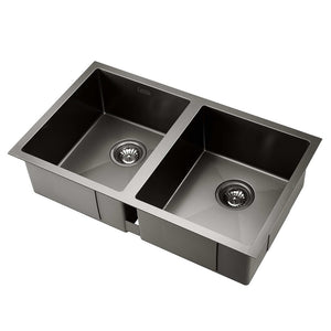 Cefito Stainless Steel Kitchen Sink 770X450MM Under/Topmount Laundry Double Bowl Black