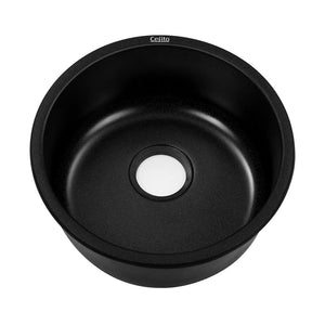 Cefito Stone Kitchen Sink Round 430MM Granite Under/Topmount Basin Bowl Laundry Black